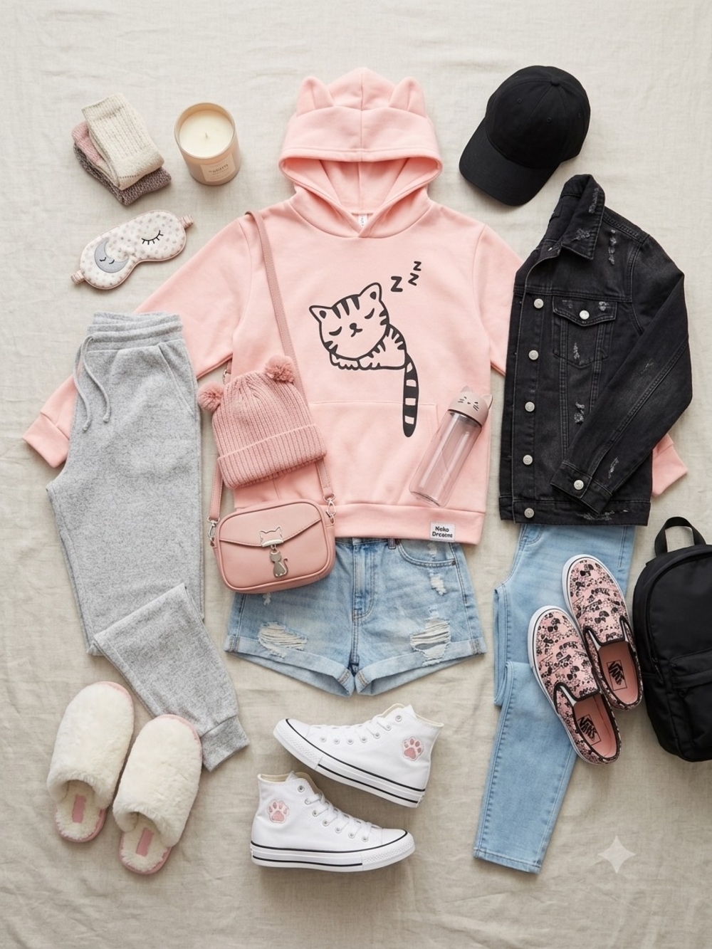 Pink Cat Graphic Hoodie - Cute Kitty Pullover - Picture 1 of 5